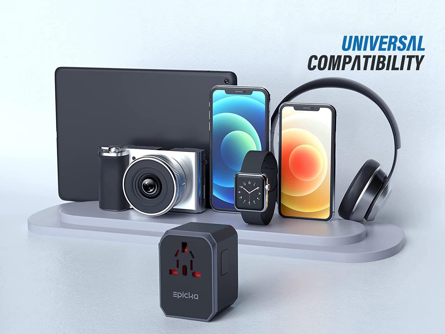 EPICKA Universal Travel Adapter, European Travel Plug Adapter - International Power Adapter Worldwide Charger with USB-C & 4 USB-A Ports, Travel Essentials for Italy, Japan, Europe, UK (TA-105, Grey)