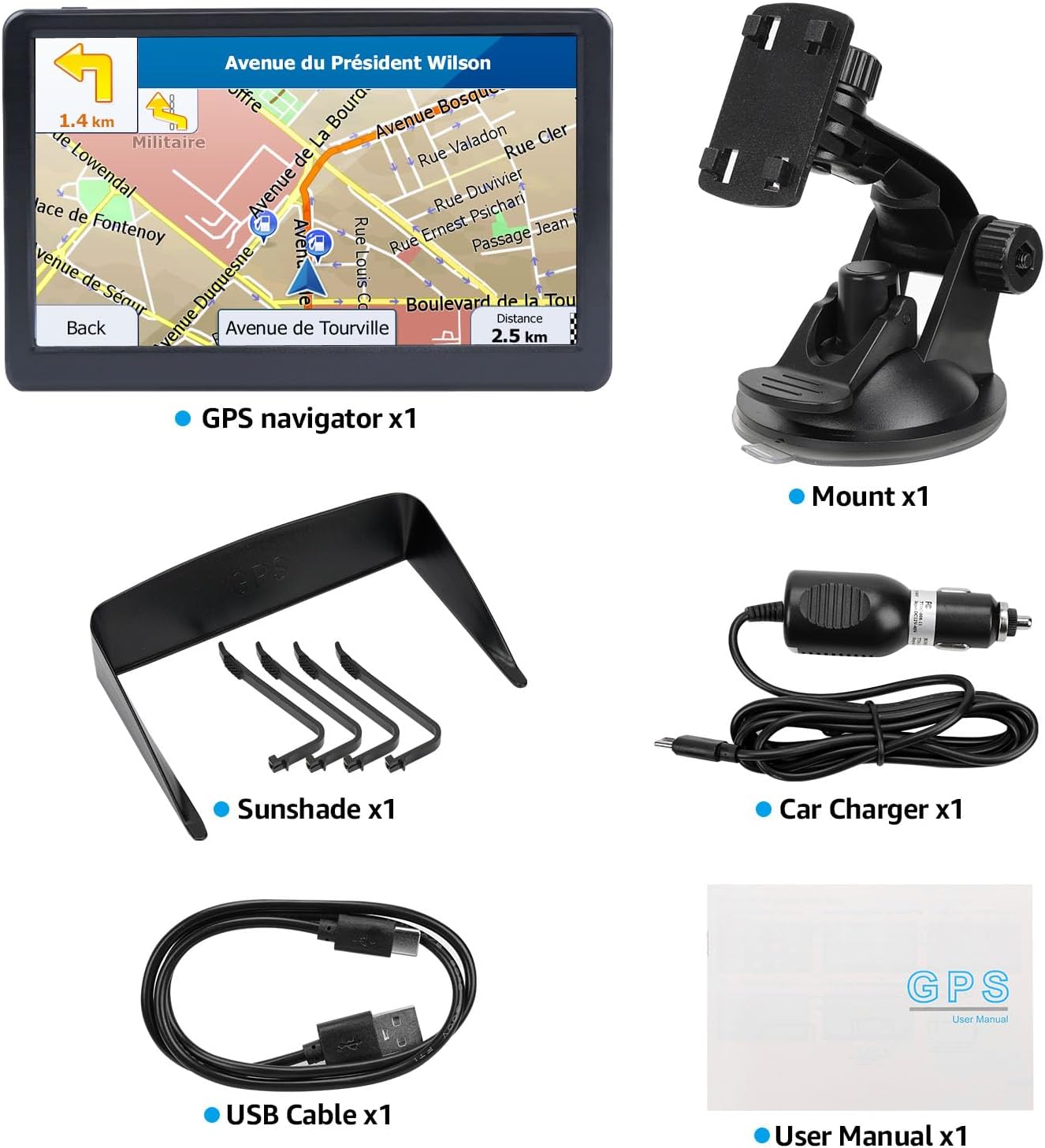 GPS Navigator for Car Truck RV, 7 Inch Touch Screen, Latest 2025 Maps for Car GPS, Support Voice Turn-by-Turn Guidance, Speed and Red Light Warning, Custom Truck Routing