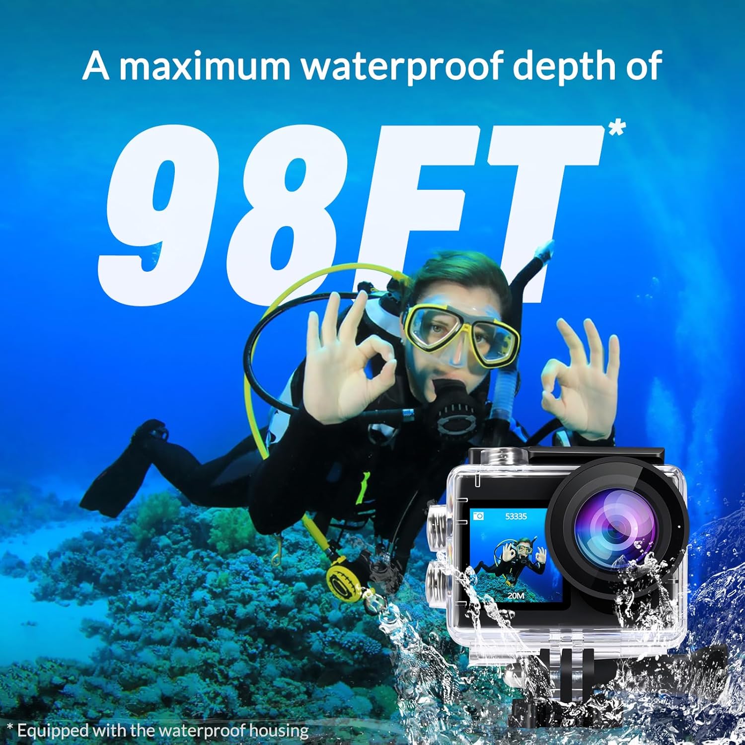 icefox Action Camera 4K 60FPS 20MP, Underwater with EIS,5XZoom,App Support Video&Photo Editing,Waterproof Camera WiFi Remote Control for Cycling, Swimming, and Diving