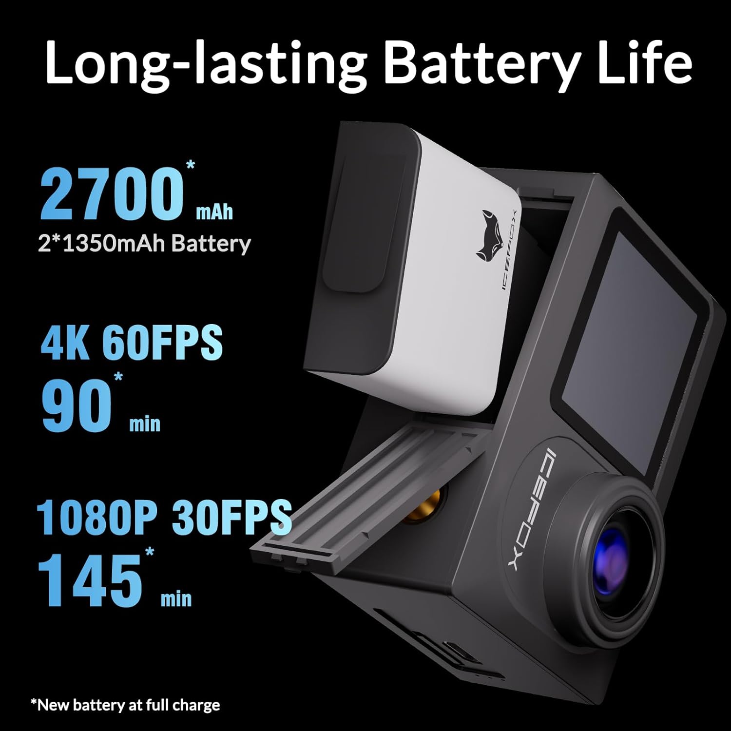 icefox Action Camera 4K 60FPS 20MP, Underwater with EIS,5XZoom,App Support Video&Photo Editing,Waterproof Camera WiFi Remote Control for Cycling, Swimming, and Diving