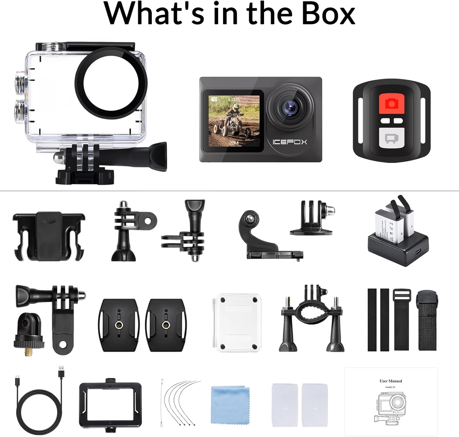 icefox Action Camera 4K 60FPS 20MP, Underwater with EIS,5XZoom,App Support Video&Photo Editing,Waterproof Camera WiFi Remote Control for Cycling, Swimming, and Diving