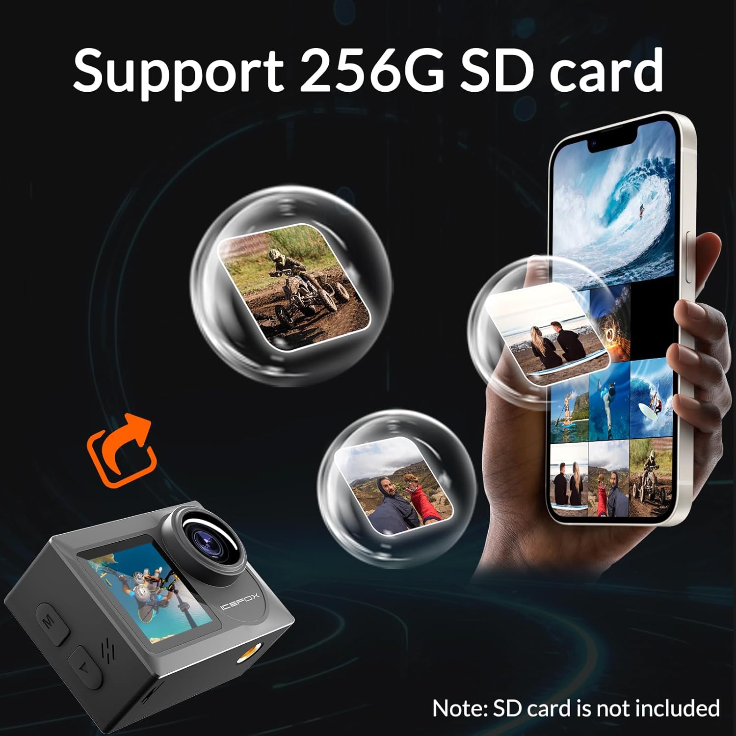 icefox Action Camera 4K 60FPS 20MP, Underwater with EIS,5XZoom,App Support Video&Photo Editing,Waterproof Camera WiFi Remote Control for Cycling, Swimming, and Diving