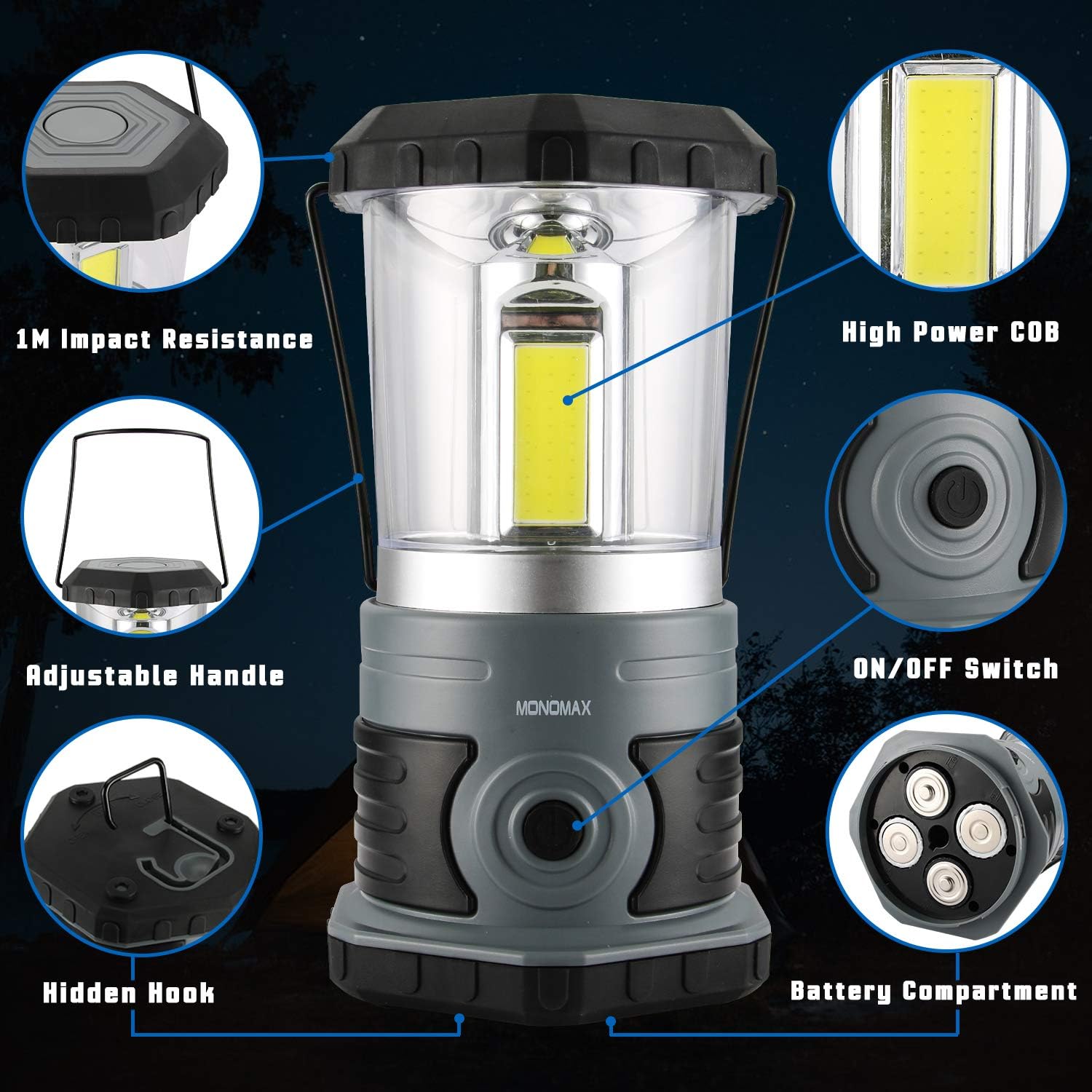 LED Camping Lantern Battery Powered 1500 Lumen COB Camping Light 4*D Batteries(Included) Perfect for Camp Hiking Emergency Kit