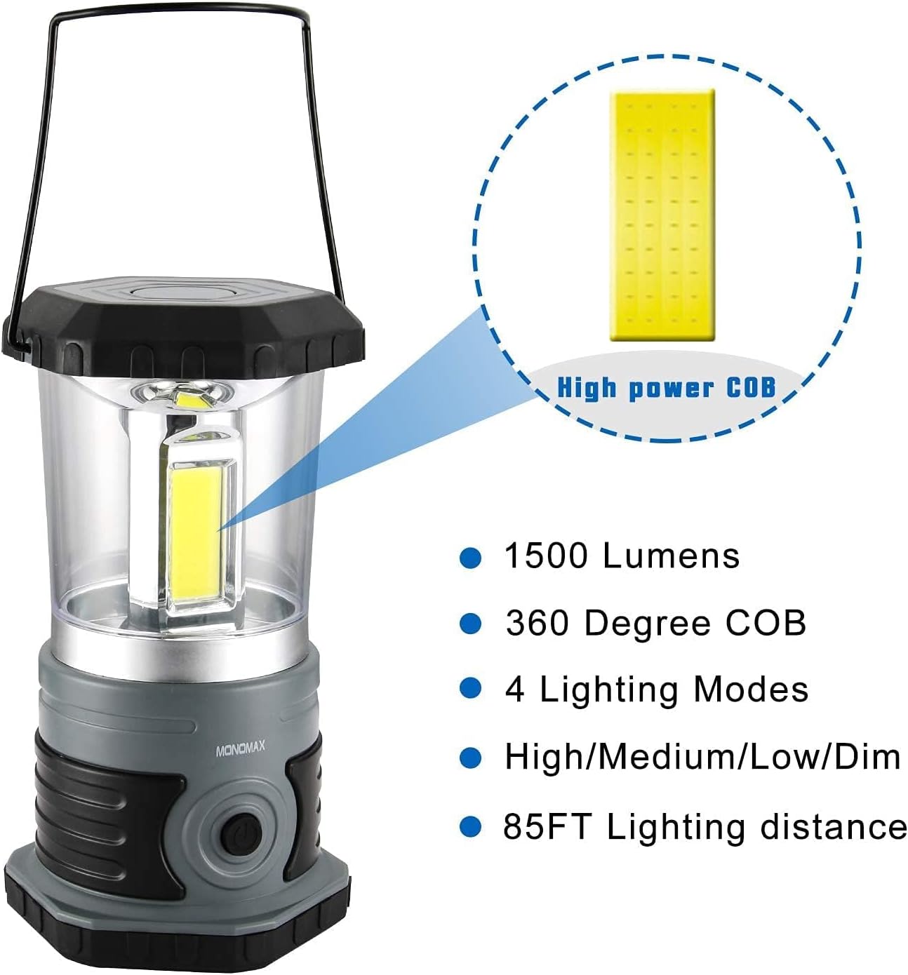 LED Camping Lantern Battery Powered 1500 Lumen COB Camping Light 4*D Batteries(Included) Perfect for Camp Hiking Emergency Kit